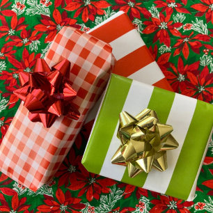 Christmas Red, White, Green Stripes and Gingham 3 Wrapping Paper Sheets
