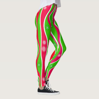 CHRISTMAS RED, WHITE & GREEN STRIPES LEGGINGS