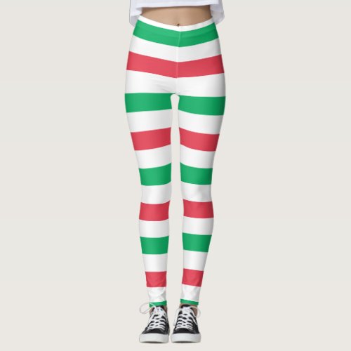 Christmas Red White Green Wide Stripe Leggings