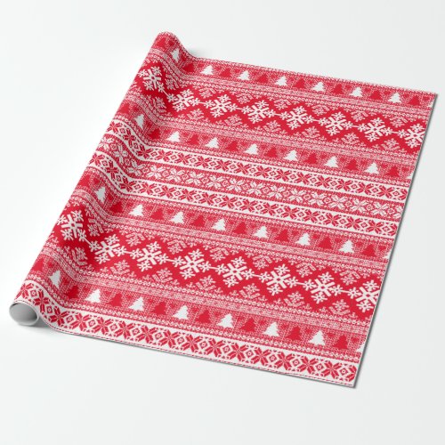 Christmas Red White Holiday Knit Ugly Sweater Wrapping Paper