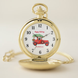 Christmas Red White Holiday Pocket Watch