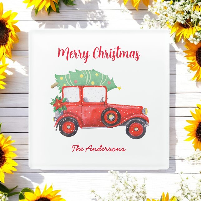 Christmas Red White Holiday Xmas Party Glass Coaster (Creator Uploaded)