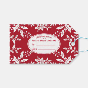 Christmas Red, White Holly, Festive Gift Tags