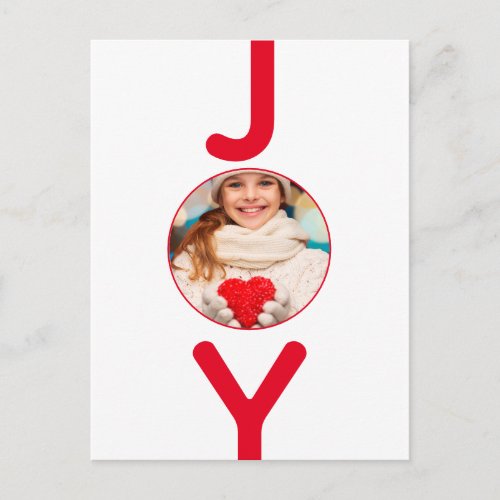 Christmas red white joy photo modern script postcard