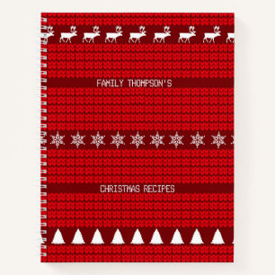 Christmas Red White Knitted Sweater Custom Recipe Notebook