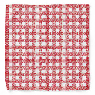 Christmas red white lace plaid farmhouse dog bandana