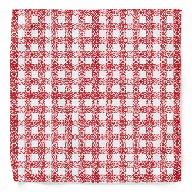 Christmas red white lace plaid farmhouse dog bandana (Front)