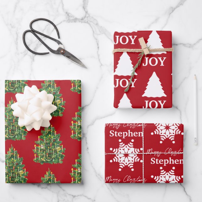 Christmas Red & White Pattern Wrapping Paper Sheets (Front)