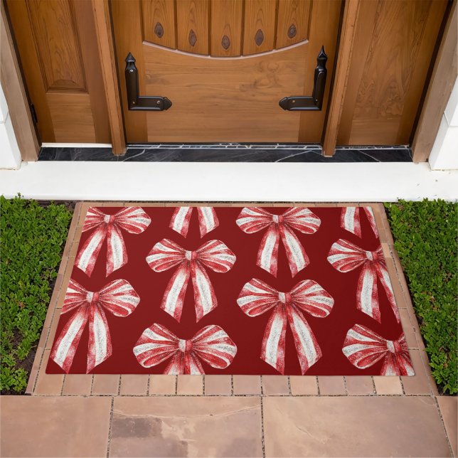 Christmas Red White Peppermint Bows  Doormat (Outdoor)