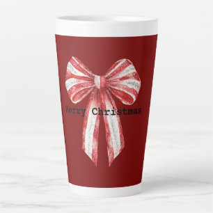 Christmas Red White Peppermint Bows Latte Mug
