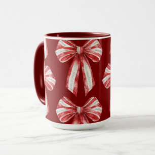 Christmas Red White Peppermint Bows Mug