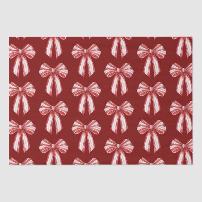 Christmas Red White Peppermint Bows Tissue Paper (Front)