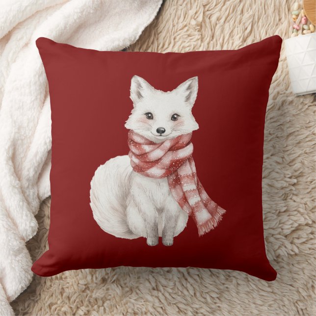 Christmas Red White Peppermint Fox and Deer Throw Pillow (Blanket)