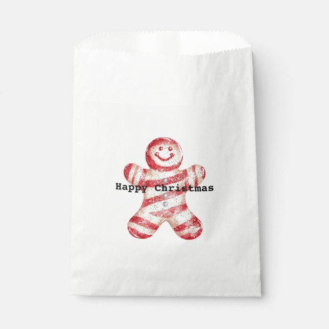 Christmas Red White Peppermint Gingerbread Cookie Favor Bag (Front)