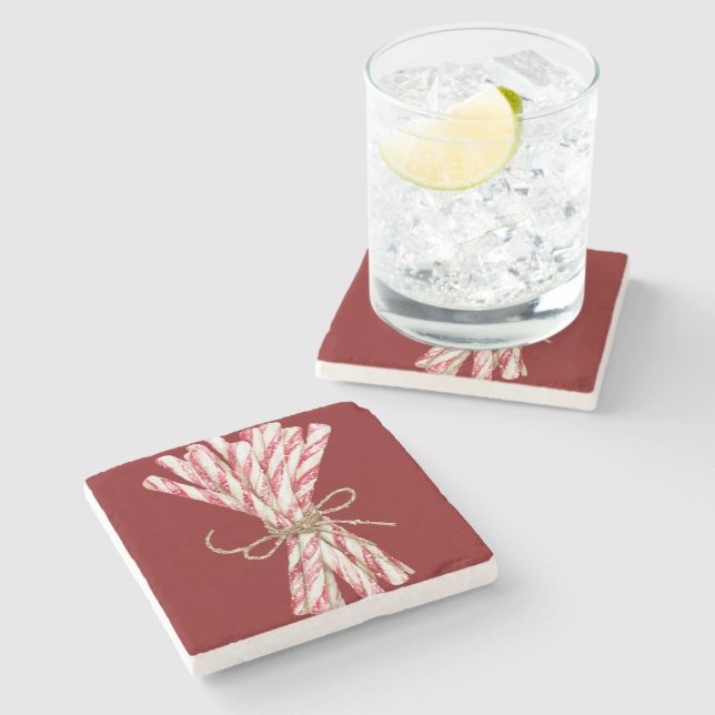 Christmas Red White Peppermint  Stone Coaster (Side)