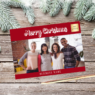 Christmas red white photo business logo holiday card