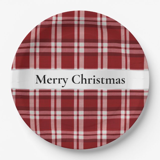 Christmas Red White Plaid Paper Plates (Front)