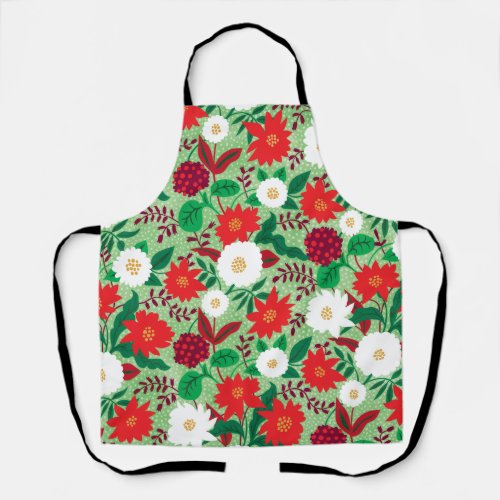 Christmas Red White Poinsettia Floral Pattern Apron