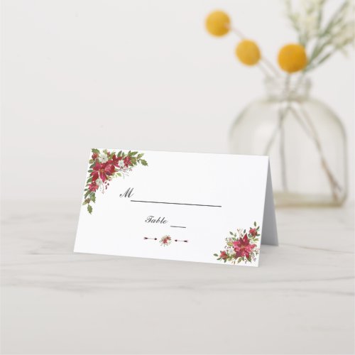 Christmas Red White Poinsettia Weddin Table Number Place Card