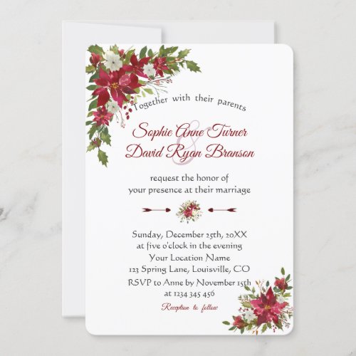 Christmas Red White Poinsettia Wedding Invitation