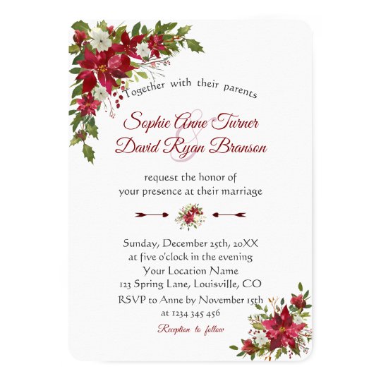 Christmas Red White Poinsettia Wedding Invitation | Zazzle.com