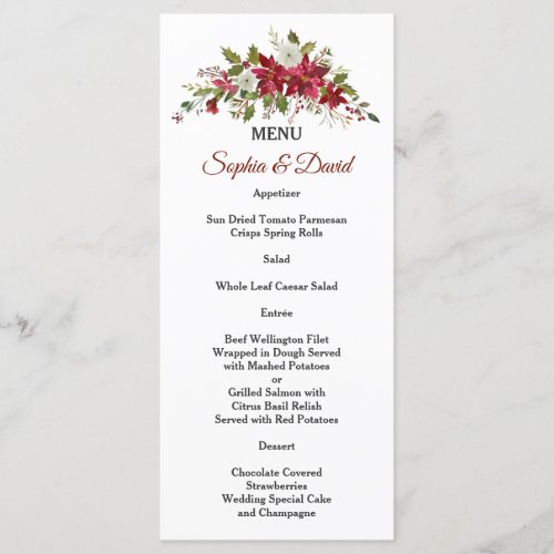 Christmas Red White Poinsettia Wedding Menu