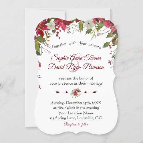 Christmas Red White Poinsettia Wedding Wedding Invitation