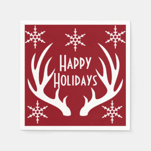 Christmas Red & White Reindeer Antlers Snowflakes Napkins