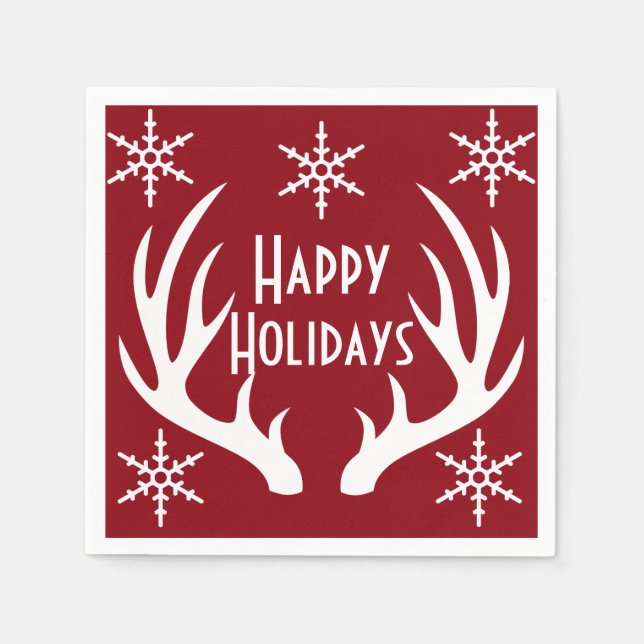 Christmas Red & White Reindeer Antlers Snowflakes Napkins (Front)
