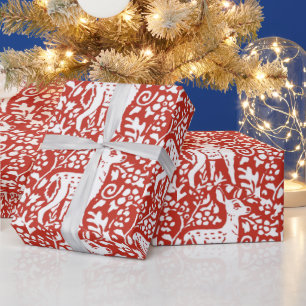 Christmas Red White Reindeer Fawn Woodland Winter Wrapping Paper