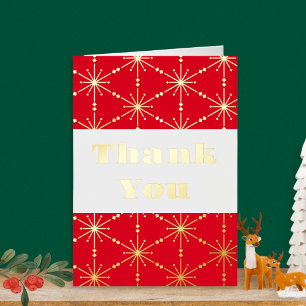 Christmas Red White Snowflake Patterned Modern Letterpress Thank You Card