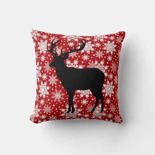 Christmas Red  White Snowflake Reindeer Pillow