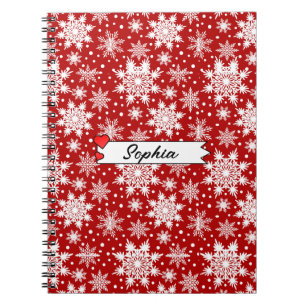  Christmas Red & White Snowflake Seamless Pattern  Notebook