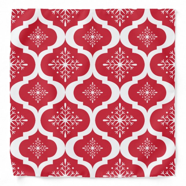 Christmas Red White Snowflakes Lattice Pattern Bandana (Front)