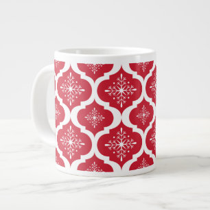 Christmas Red White Snowflakes Lattice Pattern Giant Coffee Mug