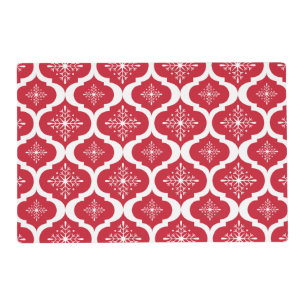 Christmas Red White Snowflakes Lattice Pattern Placemat