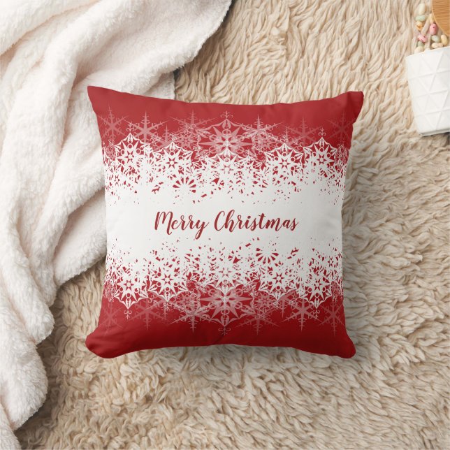 Christmas Red White Snowflakes Throw Pillow (Blanket)