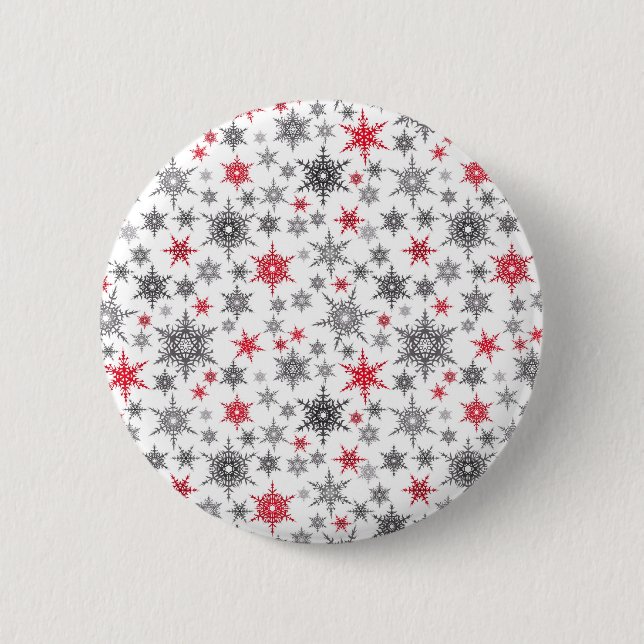 Christmas, red, white, snowflakes, winter button (Front)