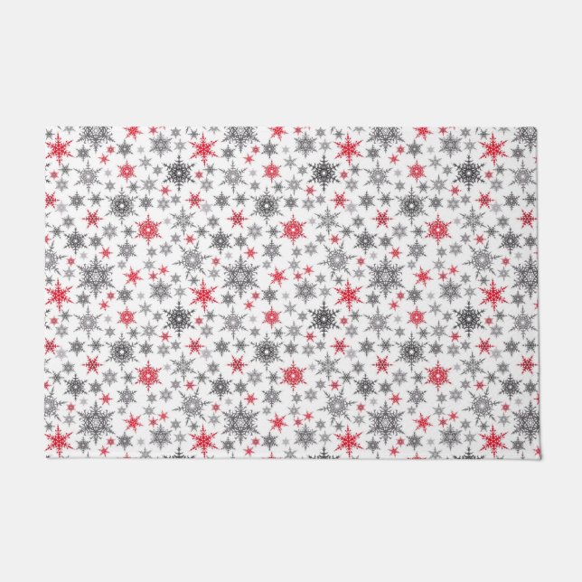 Christmas, red, white, snowflakes, winter doormat (Front)