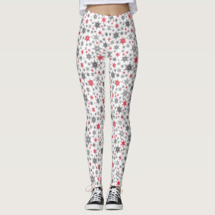 Christmas, red, white, snowflakes, winter, New yea Leggings