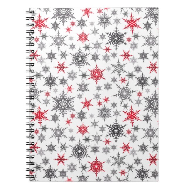 Christmas, red, white, snowflakes, winter, New yea Notebook (Front)