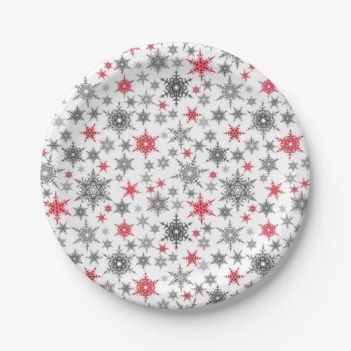 Christmas red white snowflakes winter New yea Paper Plates