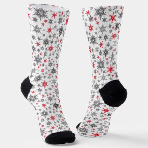 Christmas, red, white, snowflakes, winter, New yea Socks