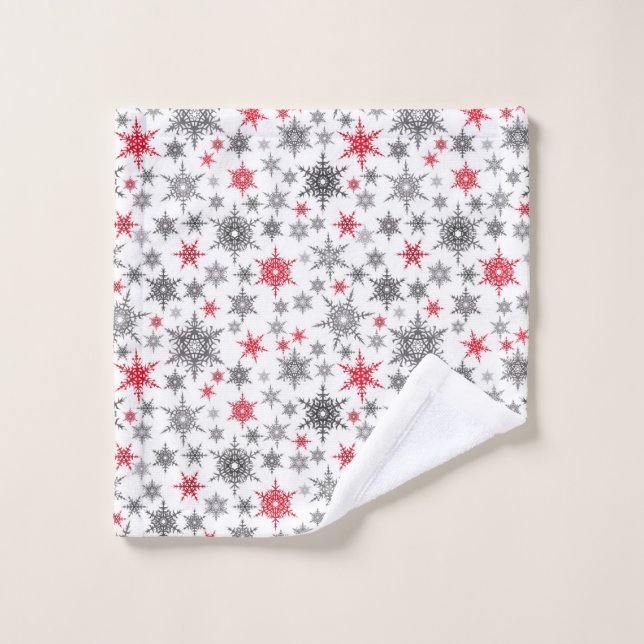 Christmas, red, white, snowflakes, winter, New yea Wash Cloth (Wash Cloth)