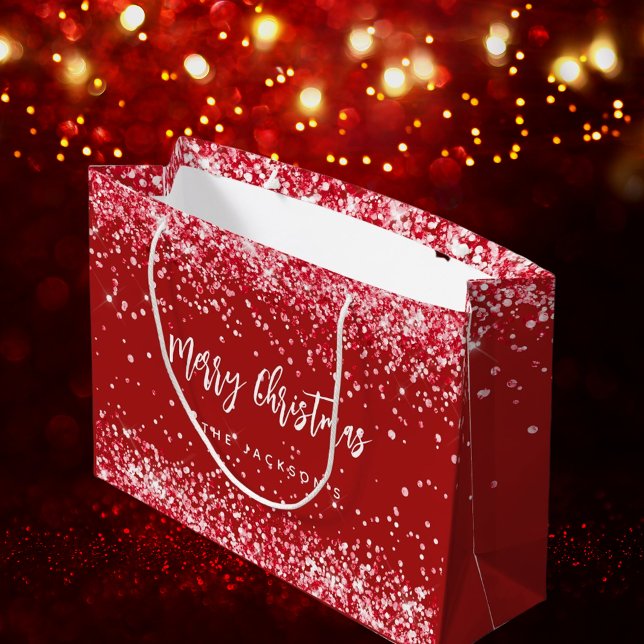 Christmas red white sparkles name large gift bag (Creator Uploaded)
