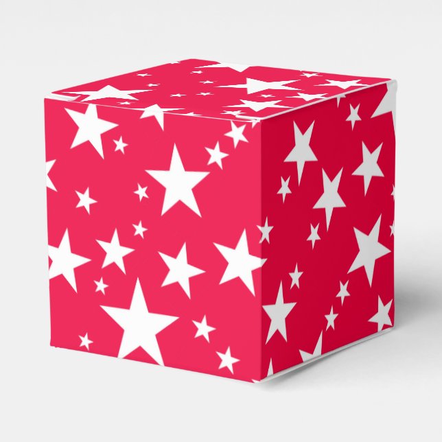 Christmas Red White Stars Elegant Template Favor Boxes (Front Side)