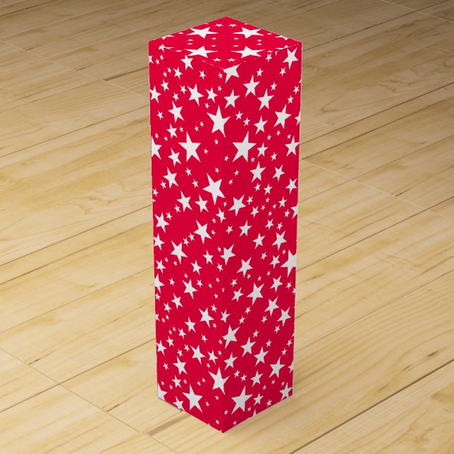 Christmas Red White Stars Elegant Template Wine Box (Front)