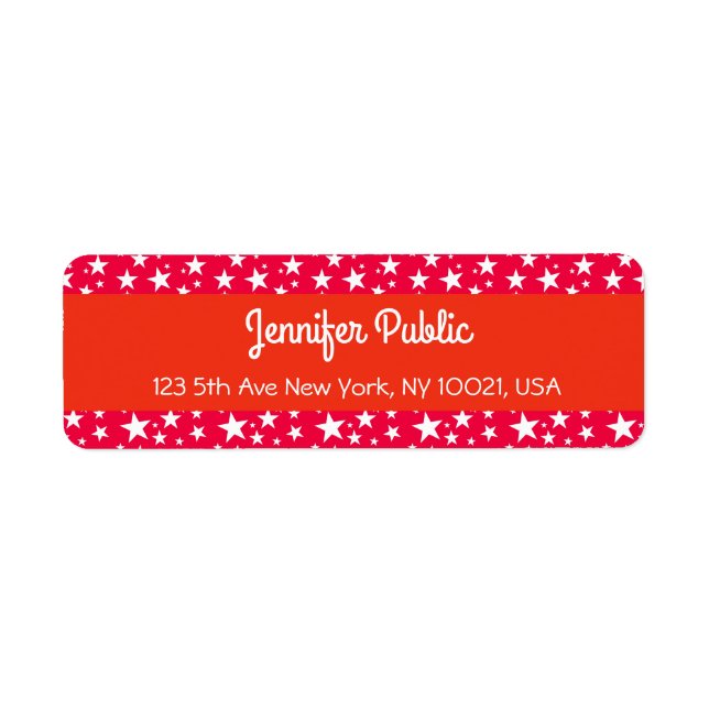 Christmas Red White Stars Handwritten Script Label (Front)
