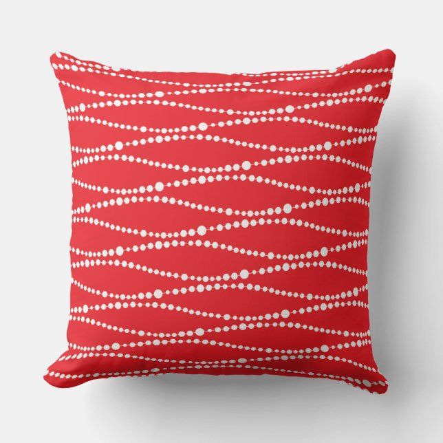 CHRISTMAS RED & WHITE STRING OF PEARLS THROW PILLOW (Front)