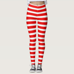 Christmas Red & White Striped Candy Cane Festive Leggings